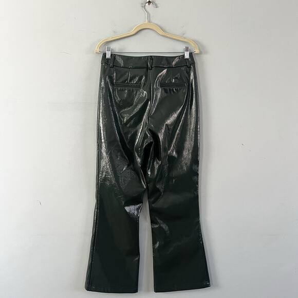 NWT 7 For All Mankind Faux Patent Leather Green Crop Flare Pants - Picture 4 of 6
